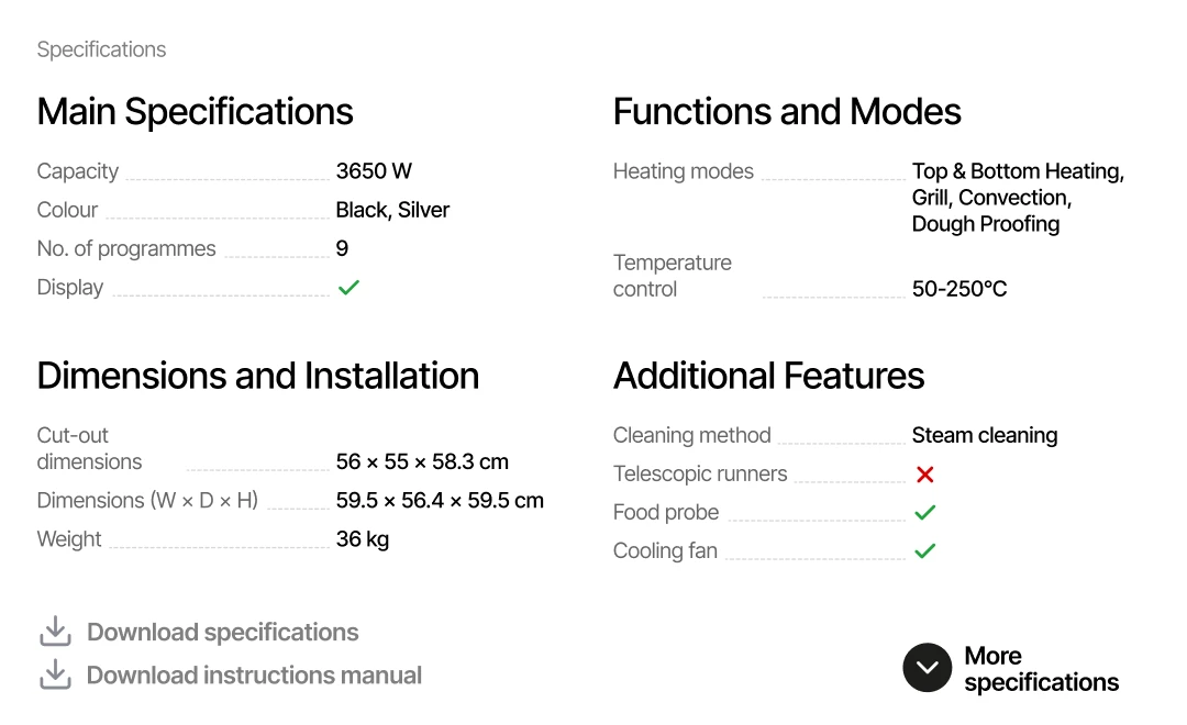 Product specs — after user testing