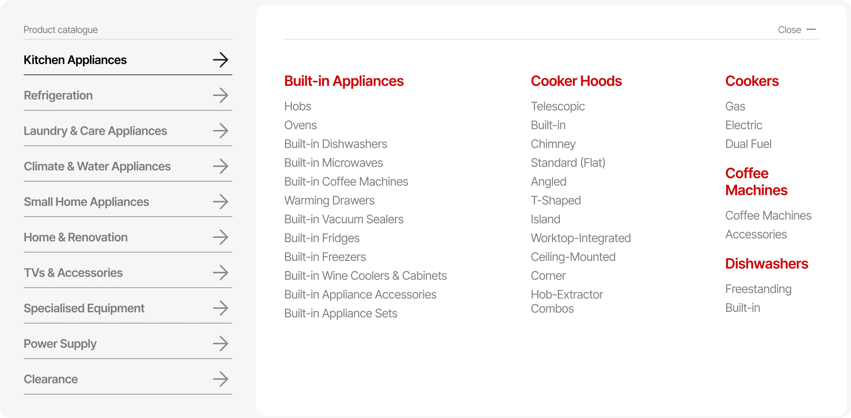 Redesigned horizontal catalogue with grouped subcategories