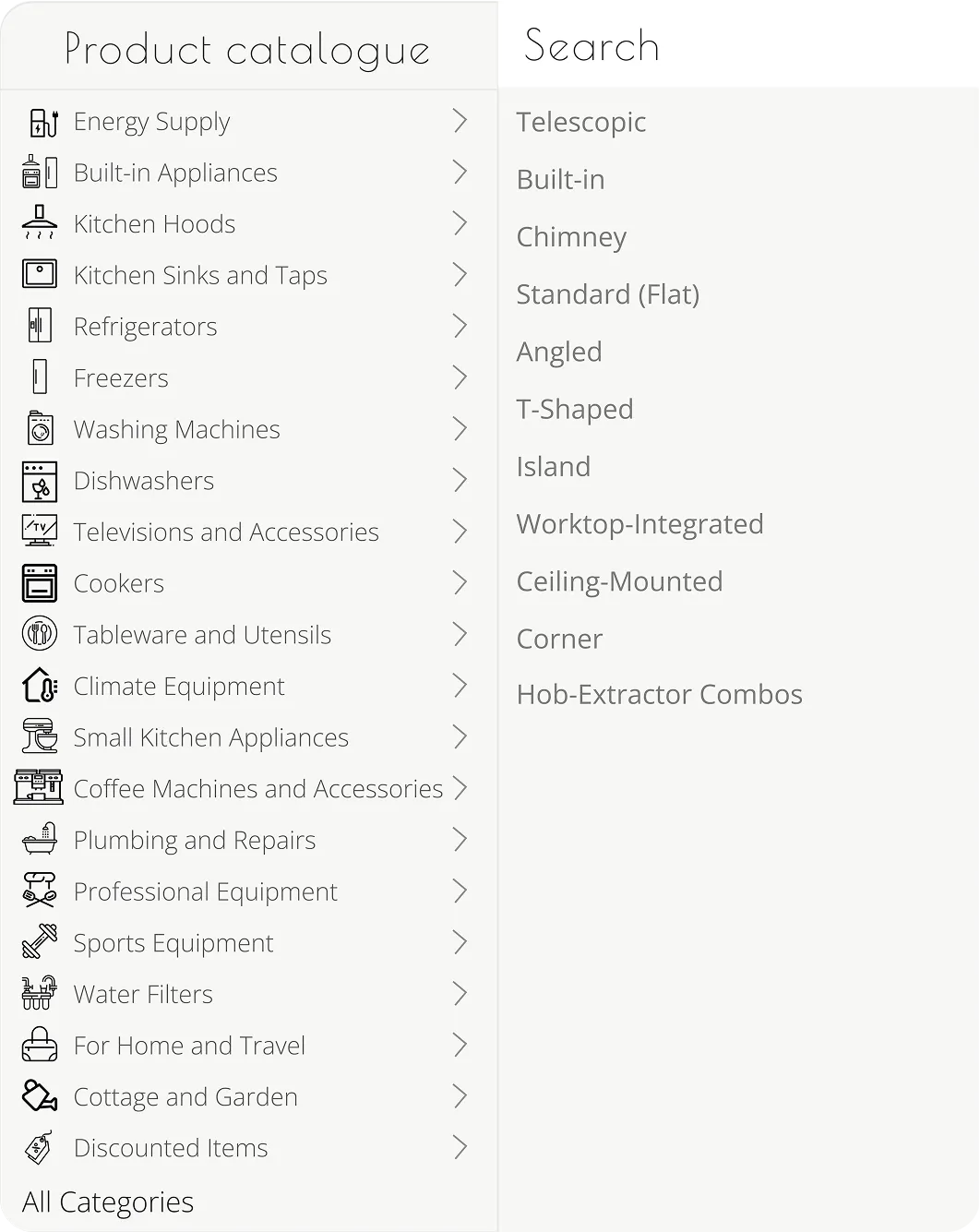 Old Tehnohata catalogue — vertical list with many categories