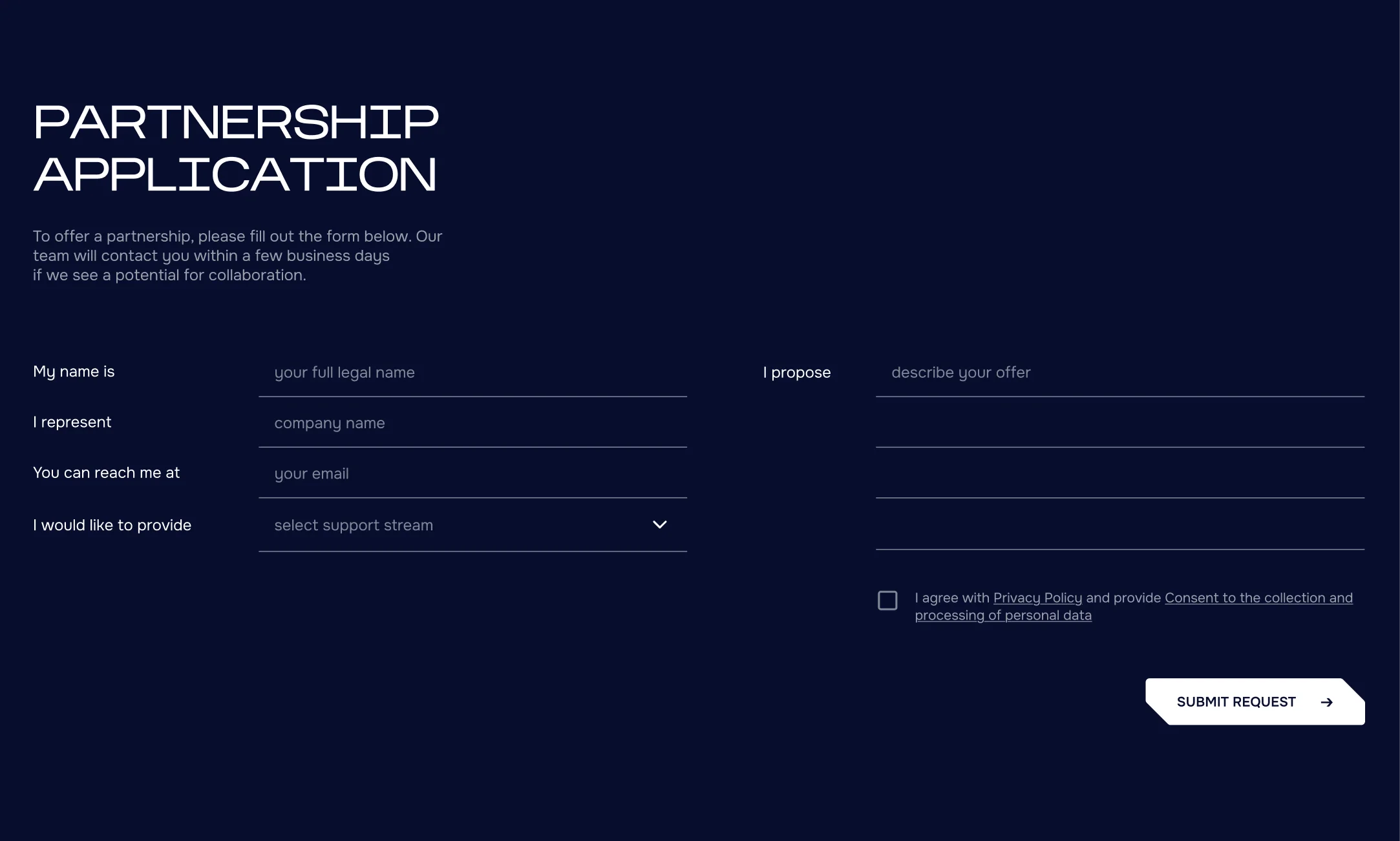 Partnership application — carousel slide
