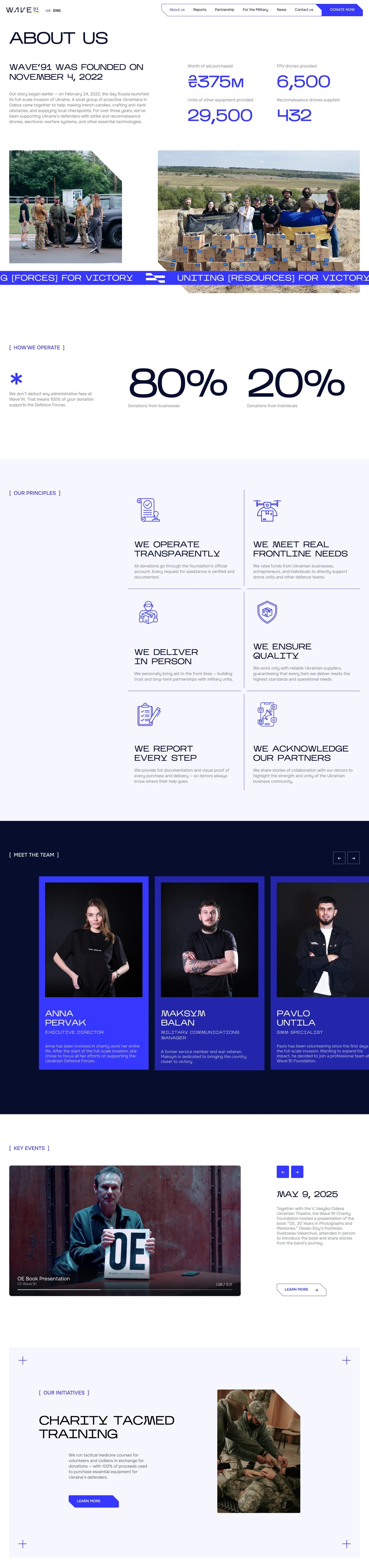 Wave'91 about page full-page design