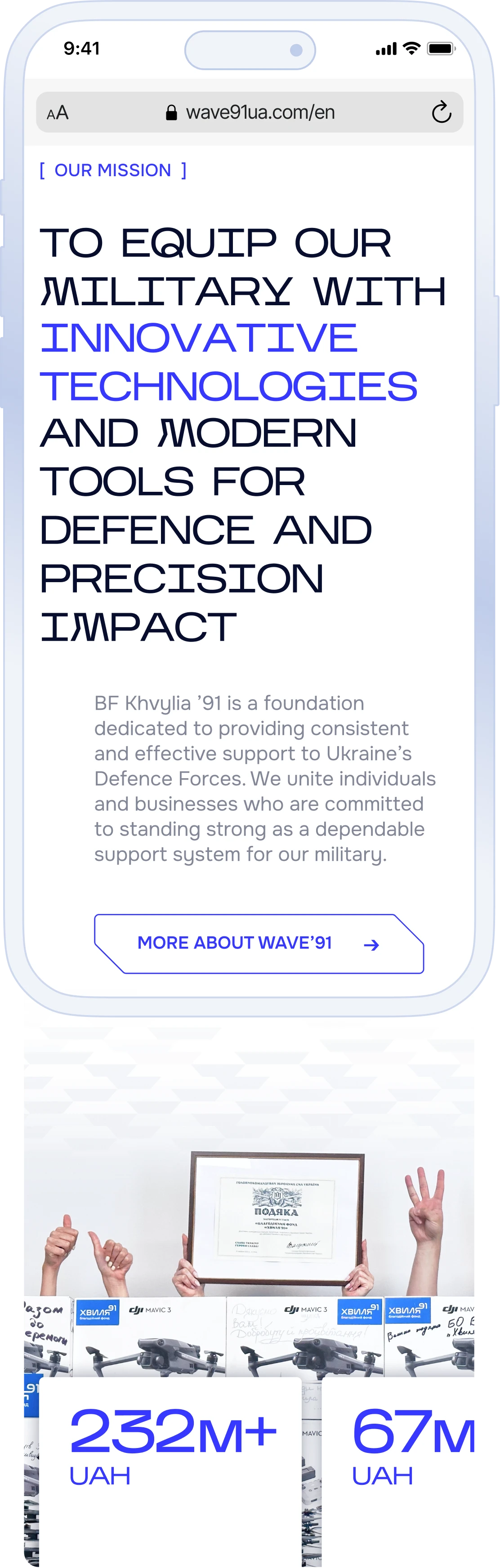 Wave'91 mission page mobile screen