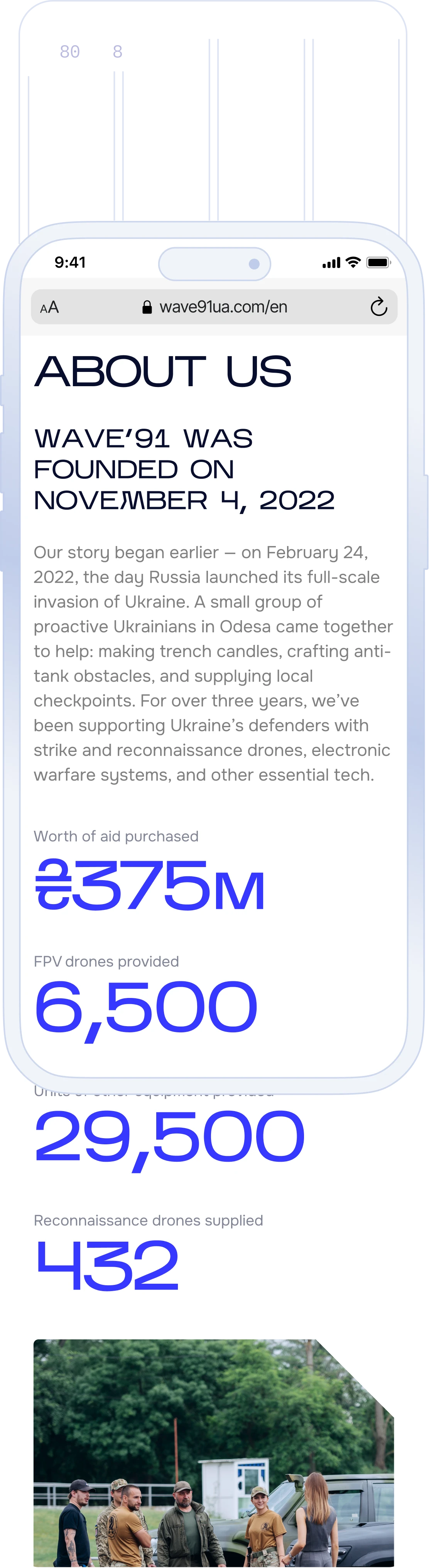 Wave'91 about page mobile screen